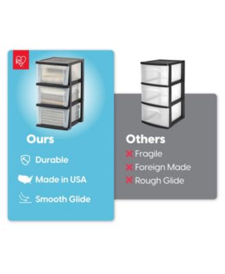 3-Drawer Plastic Storage Dresser, 2-Pack, Standing Organizer Storage Container Bin with Drawers for Clothes Crafts Classroom Bedroom Dorm, Black/Clear