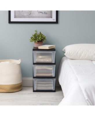 3-Drawer Plastic Storage Dresser, 2-Pack, Standing Organizer Storage Container Bin with Drawers for Clothes Crafts Classroom Bedroom Dorm, Black/Clear