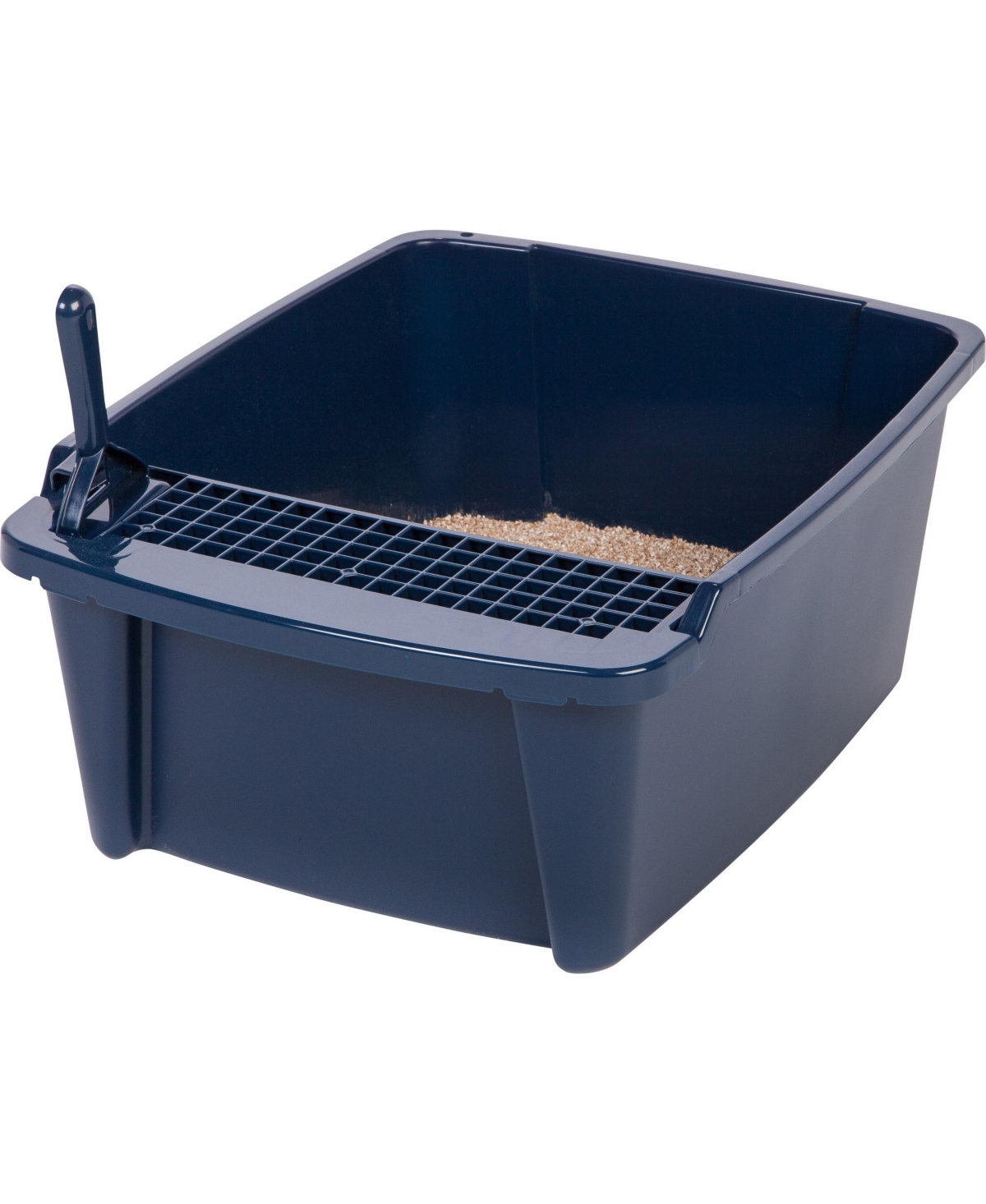 Iris Large Split-Hood Cat Litter Box with Scoop and Grate, Blue