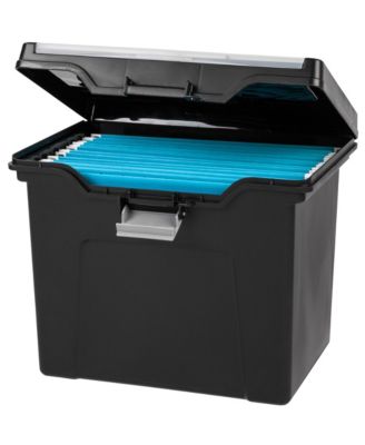 Letter Size Portable File Box with Organizer Lid, Black