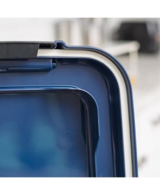 USA 40 Lbs / 45 Qt WeatherPro Airtight Pet Food Storage Container with Attachable Casters, For Dog Cat Bird and Other Pet Food Storage Bin, Keep Fresh, Translucent Body, Easy Mobility, Navy