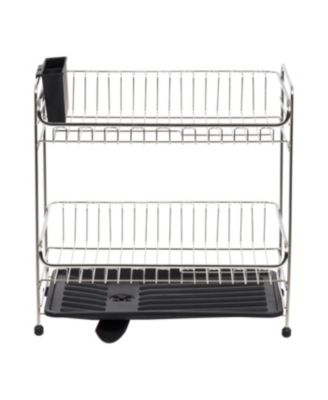 USA 2-tier Medium-sized Dish Rack with Drain Spout, Dish Rack and Drainer, Black