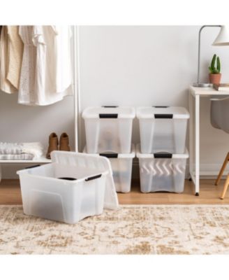 6 Pack 40qt Plastic Storage Bin with Lid and Secure Latching Buckles, Pearl