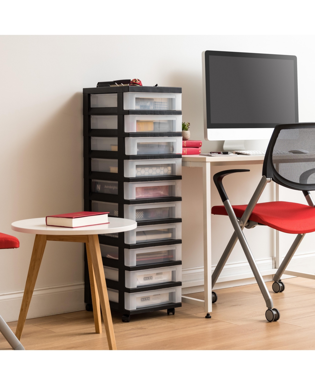 Iris 10 Drawer Rolling Storage Cart with Drawers with Organizer Top,- Black