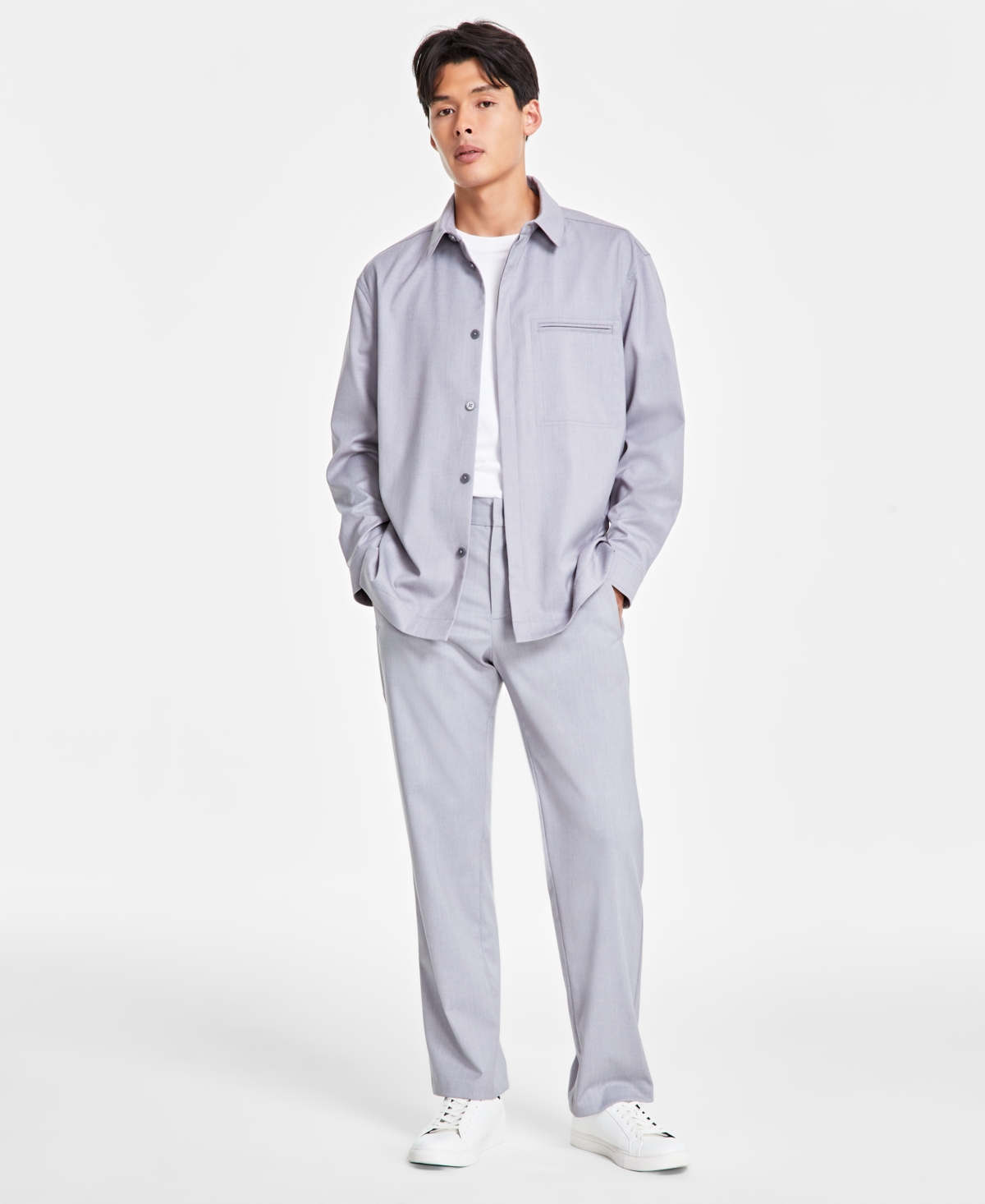 Alfani Men's Clean One Pocket Heathered Shirt Jacket, Created for Macy's
