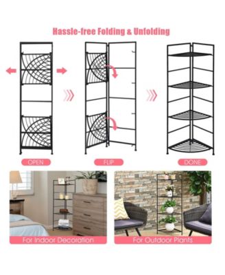 4 Tier Folding Metal Shelf Plant Stand Storage Open Shelf Corner Display Rack