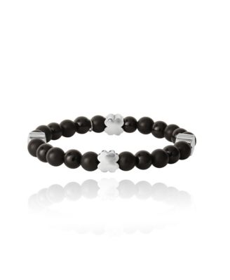 Onyx & 4Pc Clover Beaded Elastic Bracelet