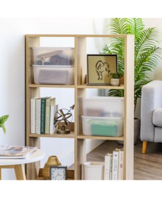 USA Small Plastic Modular Storage Basket with Lid, 4-Pack, Stackable, for Kitchen Bathroom Bedroom Closet Kid's Room Office, Easy to Clean, Stylish Design, Shelf Organizer, Pearl