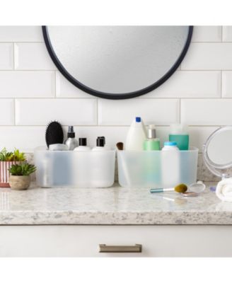 USA Small Plastic Modular Storage Basket with Lid, 4-Pack, Stackable, for Kitchen Bathroom Bedroom Closet Kid's Room Office, Easy to Clean, Stylish Design, Shelf Organizer, Pearl