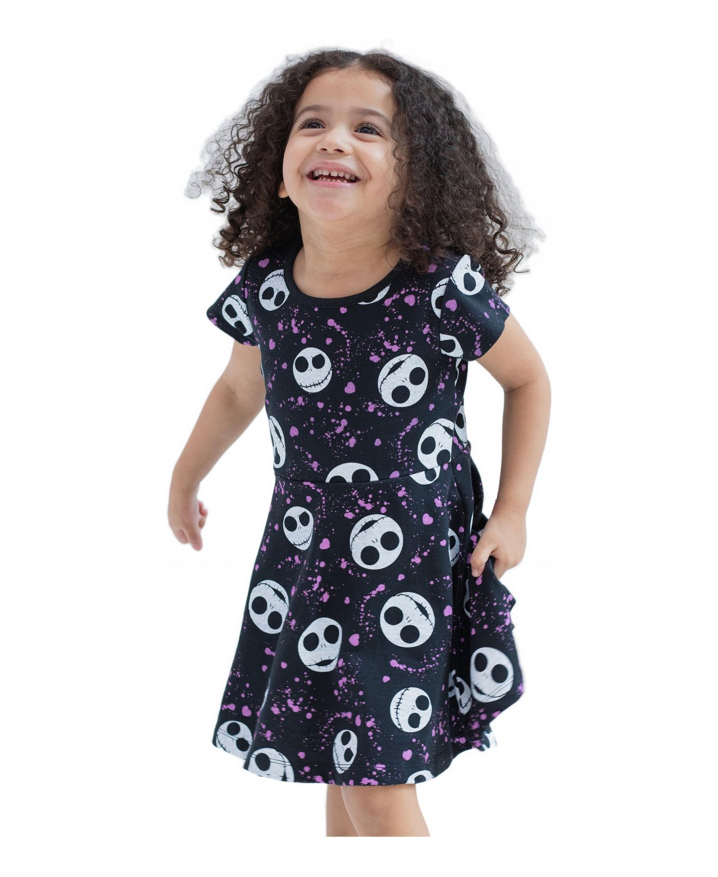 Платье Nightmare Before Christmas Jack Skellington Short Sleeve Skater Dress для девочек, цвет: Чёрный — фото 2
