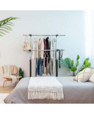 Adjustable and Extendable Double-Rod Clothes Garment Rack