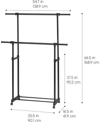 Adjustable and Extendable Double-Rod Clothes Garment Rack