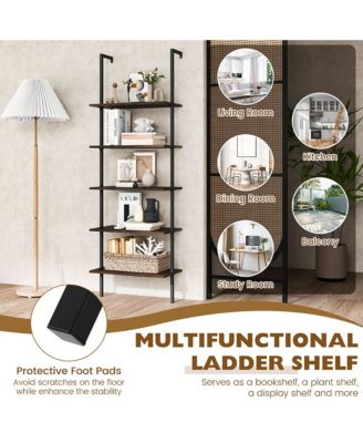 2 PCS 5 Tier Ladder Shelf 71'' Wall-Mounted Bookshelf Display Storage Organizer