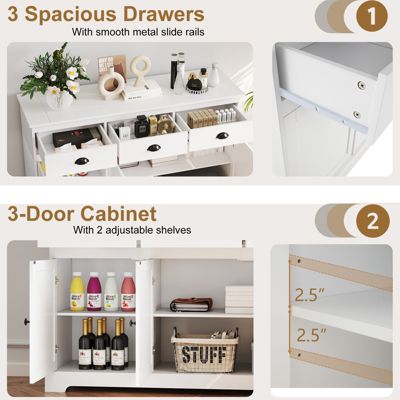 Modern Buffet Sideboard 53.5'' Storage Cabinet w/ 3 Drawers 3 Doors White