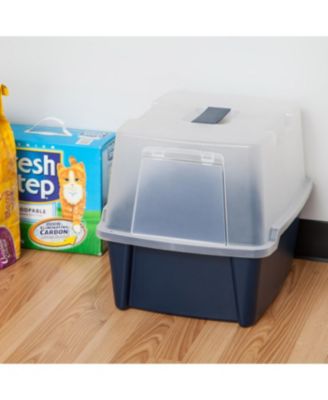 Large Enclosed Hooded Litter Box with Front Door Flap and Scoop, Entry Gate for Privacy and Keeping Litter Inside, Blue