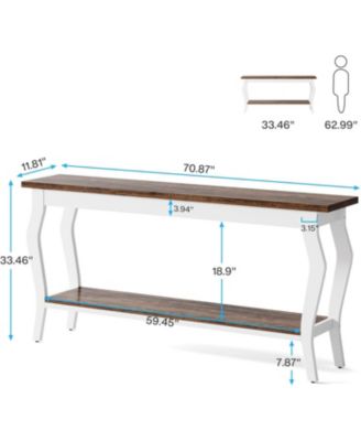 70.9 Inches Extra Long Sofa Table Behind Couch, Vintage Console Entry Table with 2-Tier Storage
