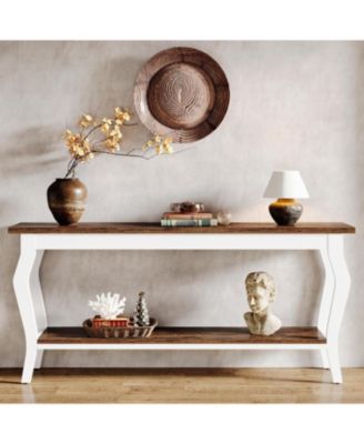 70.9 Inches Extra Long Sofa Table Behind Couch, Vintage Console Entry Table with 2-Tier Storage