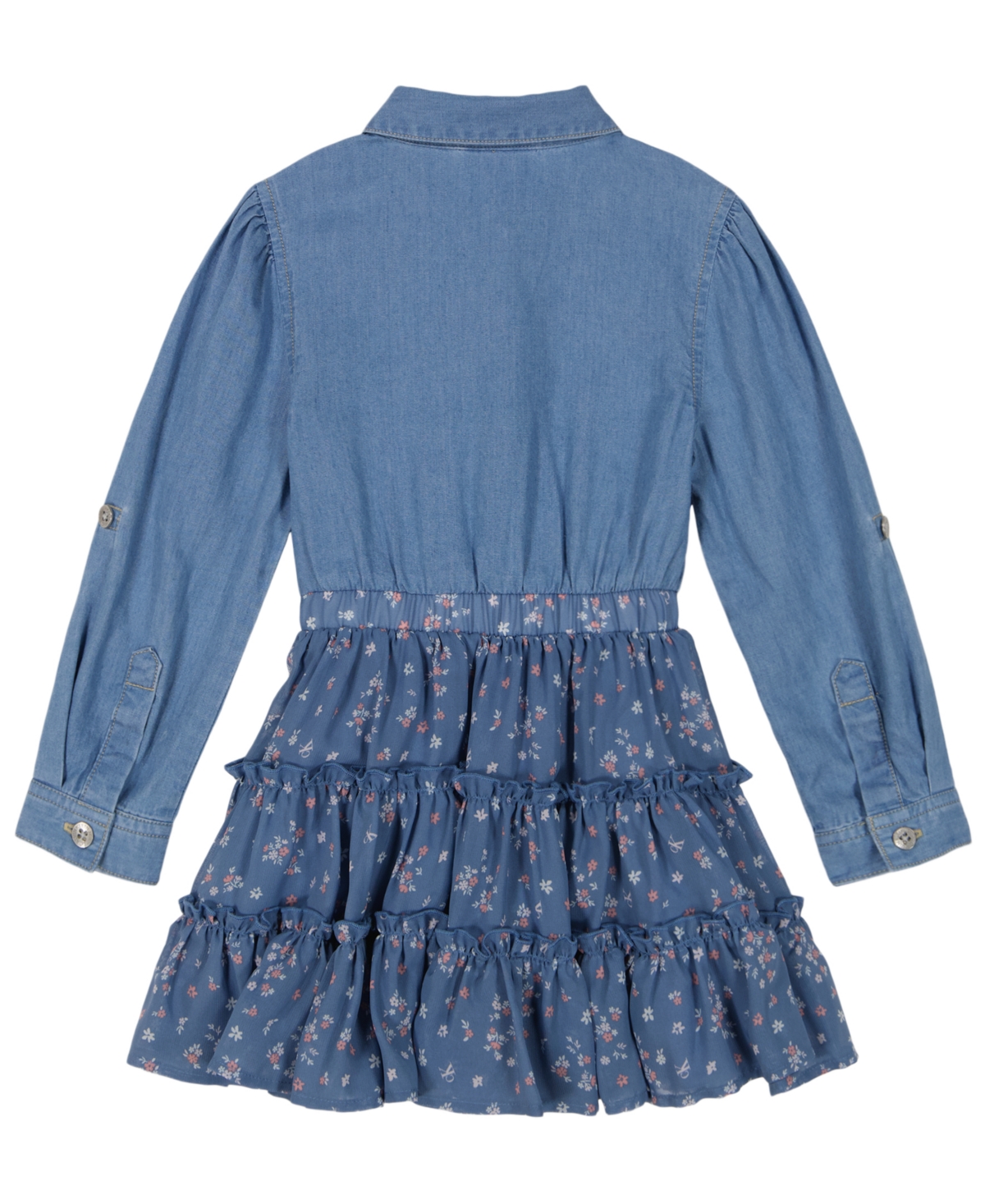 Calvin Klein Toddler and Little Girls Denim-and-Floral Georgette Tiered Shirtdress