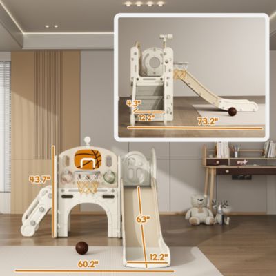 7-in-1 Toddler Slide, Playset Indoor for Ages 1-6 Years w/ Ring Toss