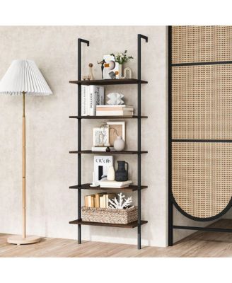 5 Tier Ladder Shelf 71'' Height Wall-Mounted Bookshelf Display Storage Organizer