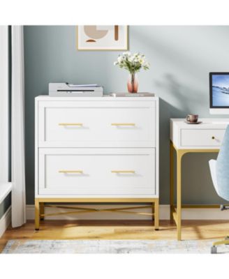 Large, White Engineered Wood, 2-Drawer File Cabinet – Modern Lateral Storage for Letter/Legal/A4, Home or Office Printer Stand.