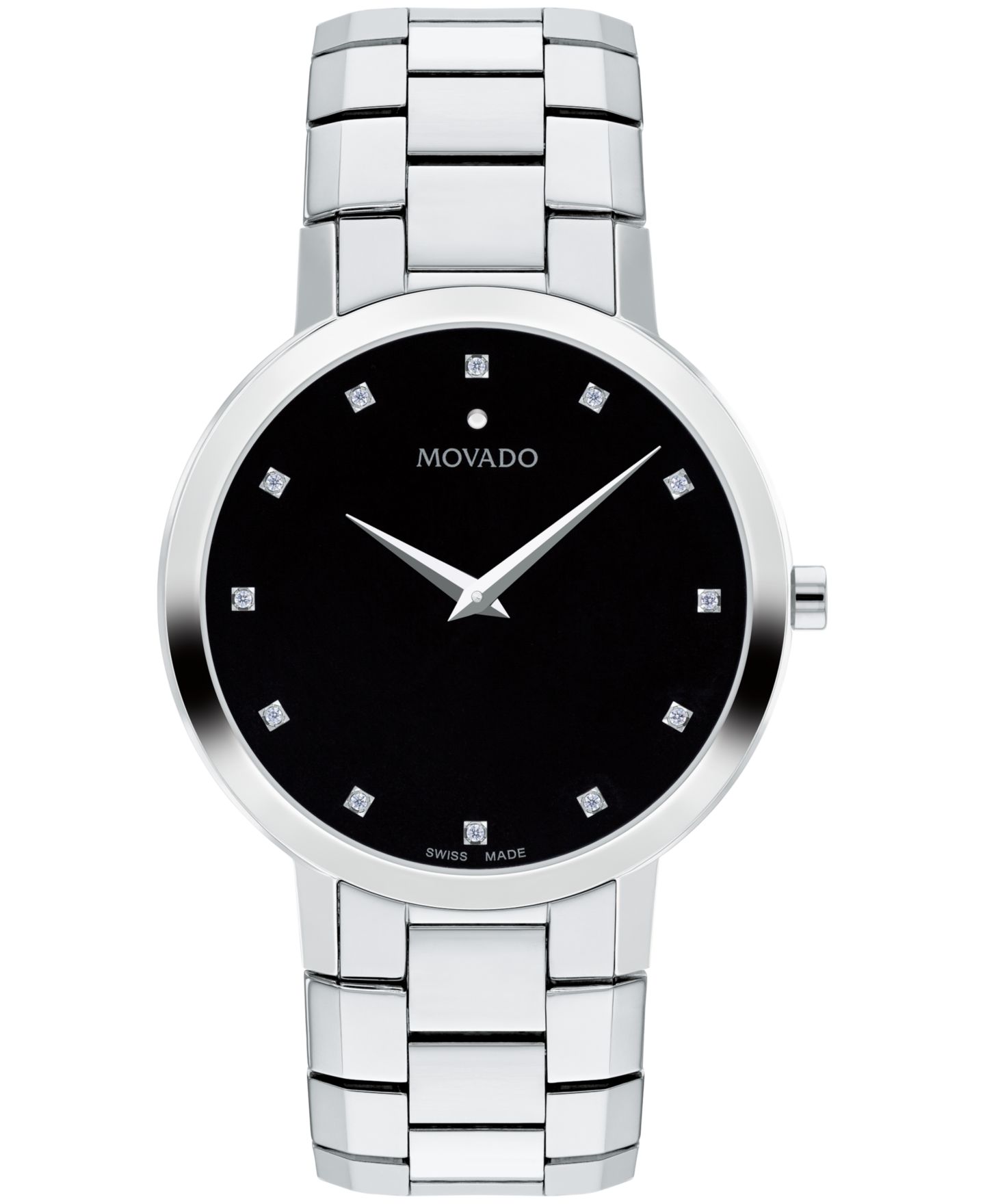 Мужские часы Movado Faceto Swiss Quartz Stainless Steel Diamond Accent Watch 39mm — фото 1
