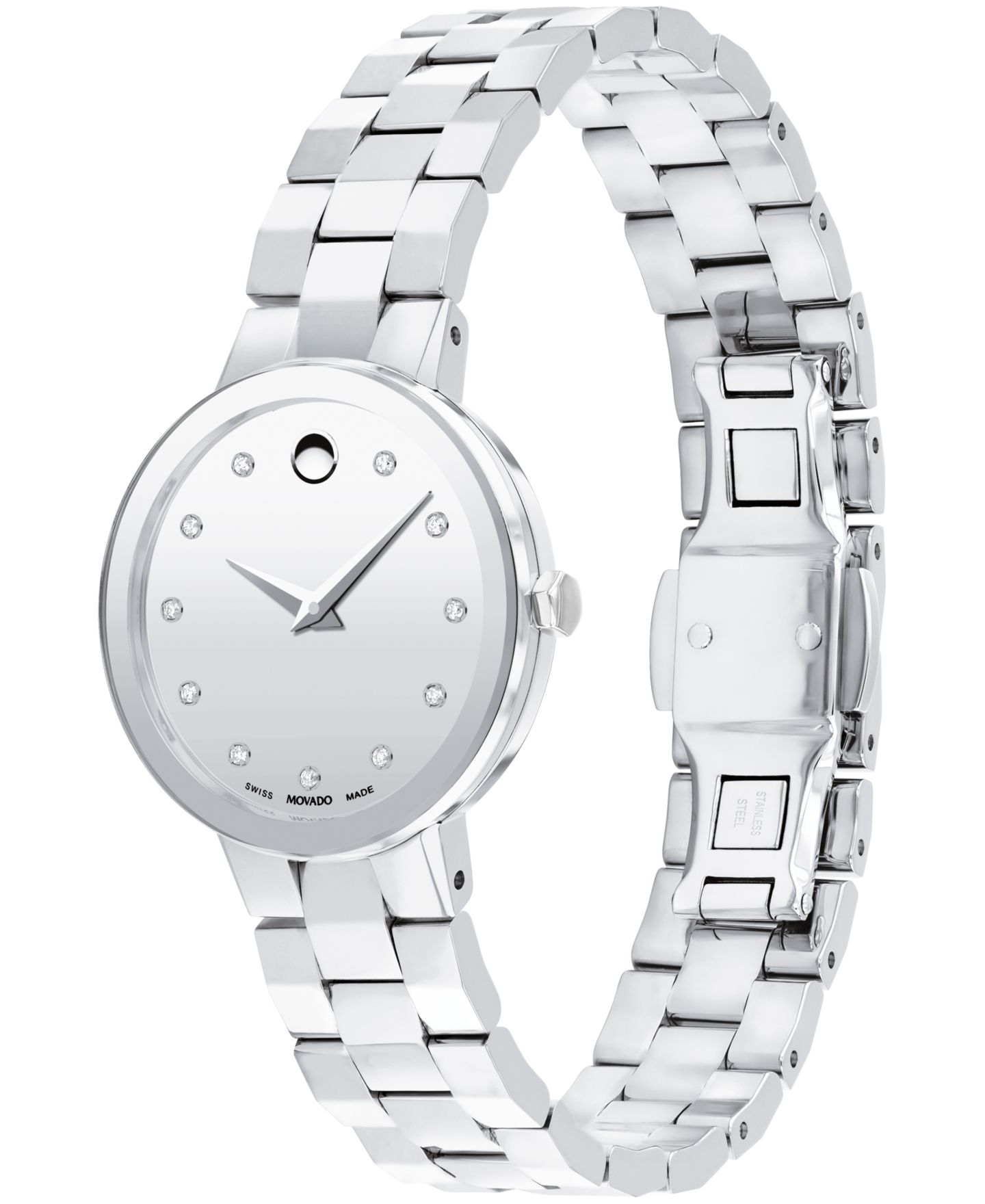 Женские часы Movado Sapphire Swiss Quartz Stainless Steel Diamond Accent Watch 28mm — фото 2