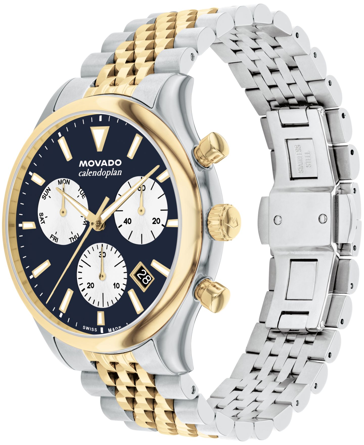 Мужские часы Movado Calendoplan Swiss Quartz Chrono Two-Tone Stainless Steel Watch 43MM — фото 2