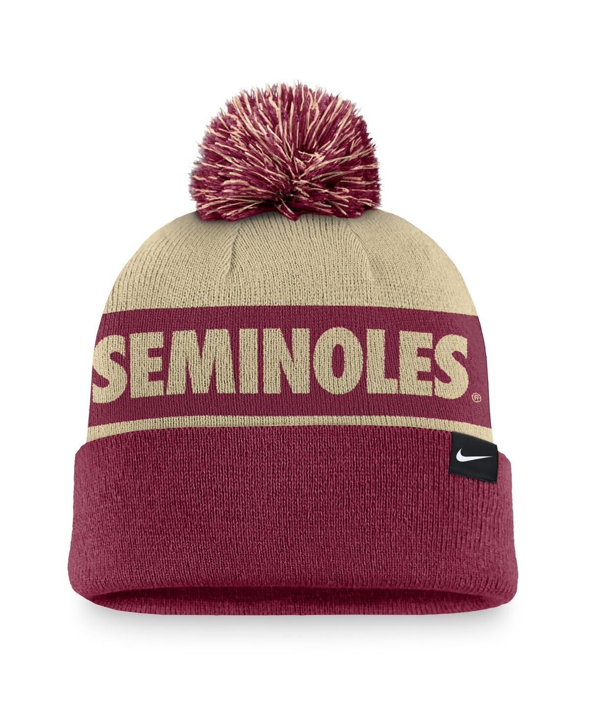 Nike Men'sGarnet Florida State Seminoles Primetime Peak Cuffed Knit Hat with Pom - Gold, Garnet
