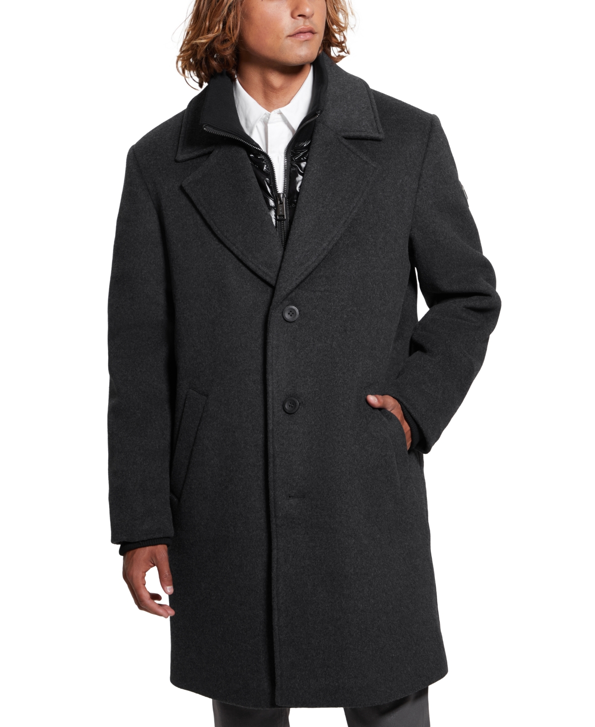 Guess Men's Wool Blend Coat With Removable Quilted Bib In Downey Heather