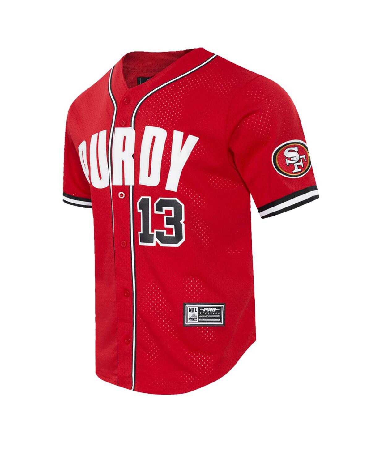 Pro Standard Men's Brock PurdySan Francisco 49ers Mesh Button-Up Baseball Jersey - Scarlet