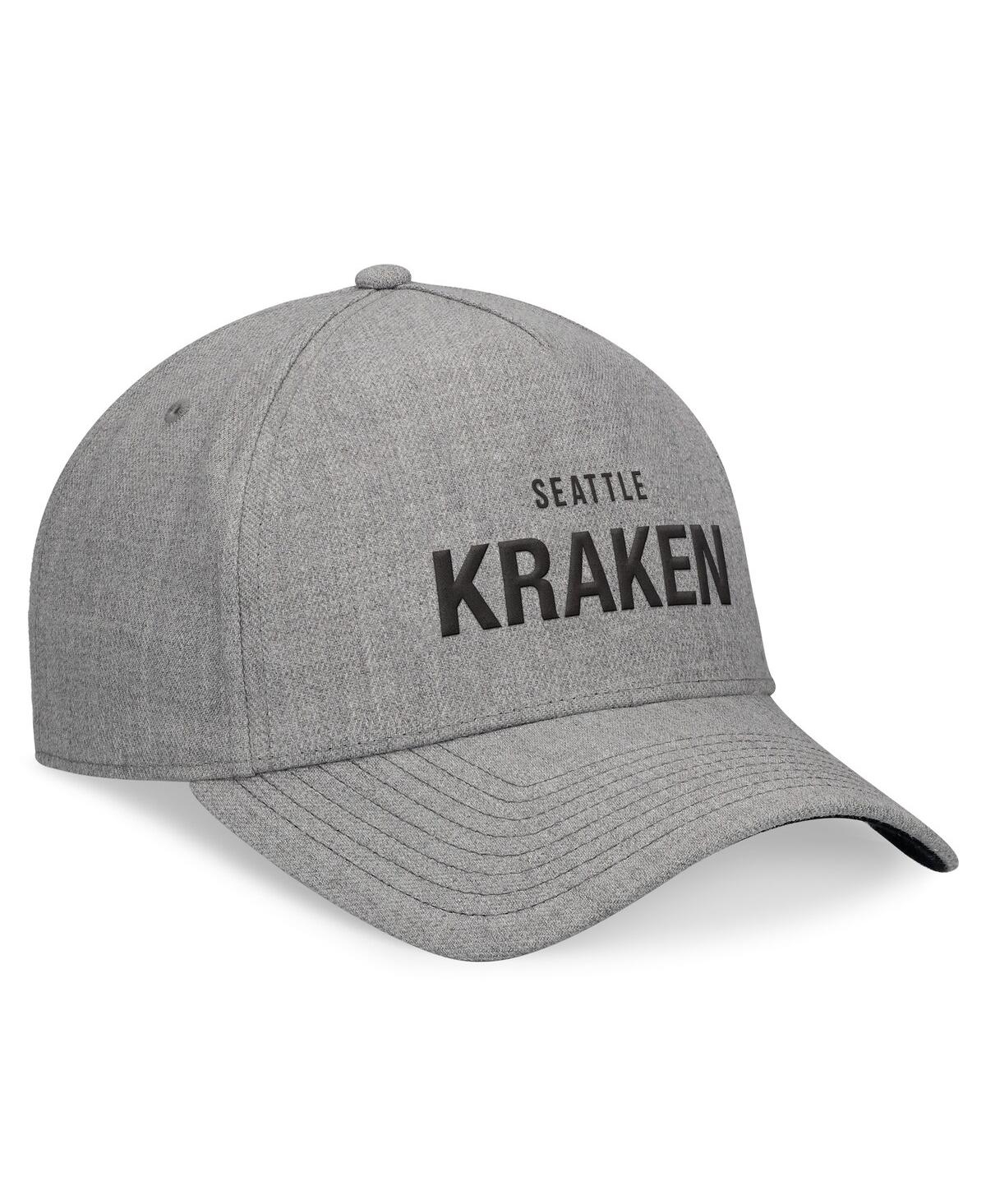 Fanatics Men's Heather Gray Seattle Kraken Elements A-frame Leather Strapback Hat In Heather Gray
