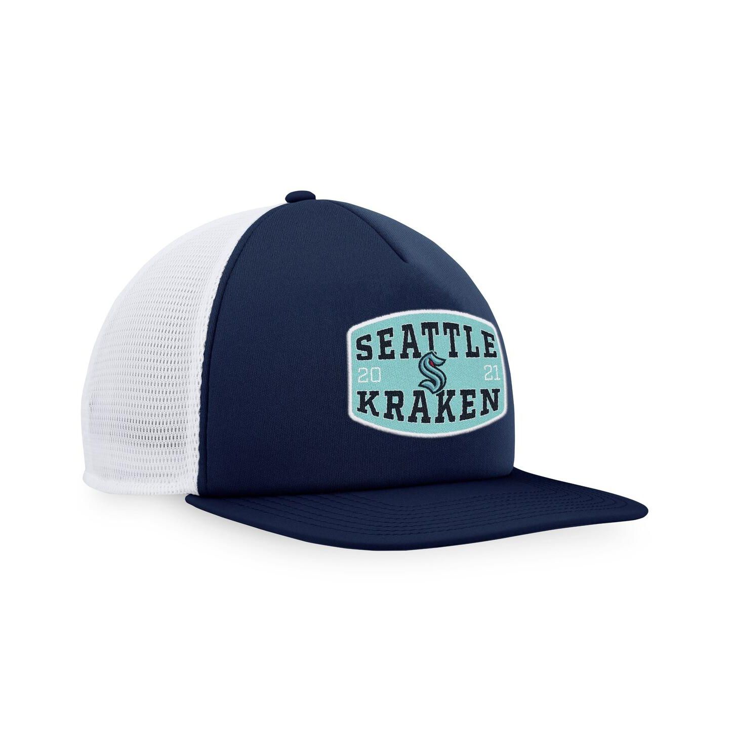 Мужская кепка Fanatics Deep Sea Blue/White Seattle Kraken Foam Front Patch Trucker Snapback Hat — фото 3