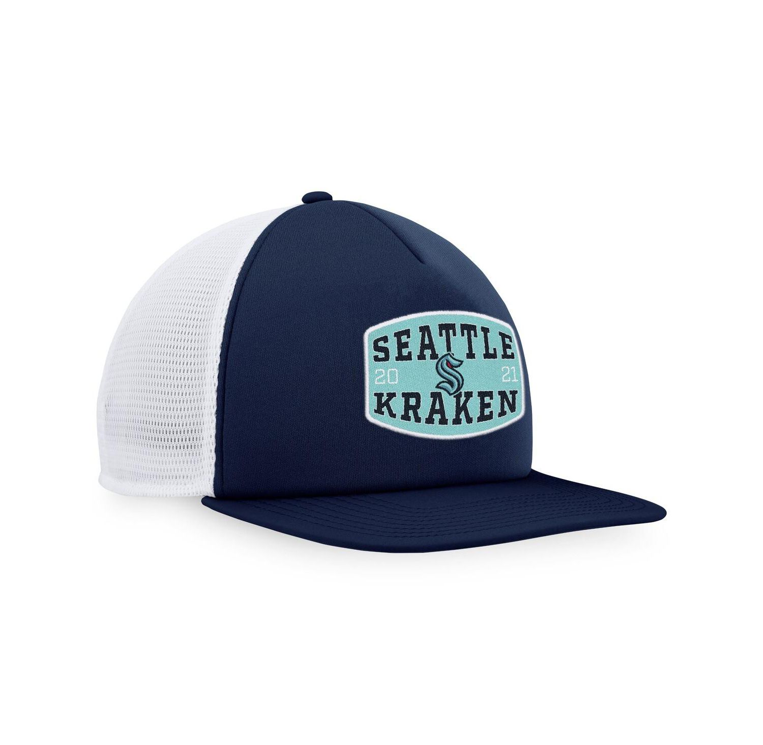 Men's Deep Sea Blue/White Seattle Kraken Foam Front Patch Trucker Snapback Hat