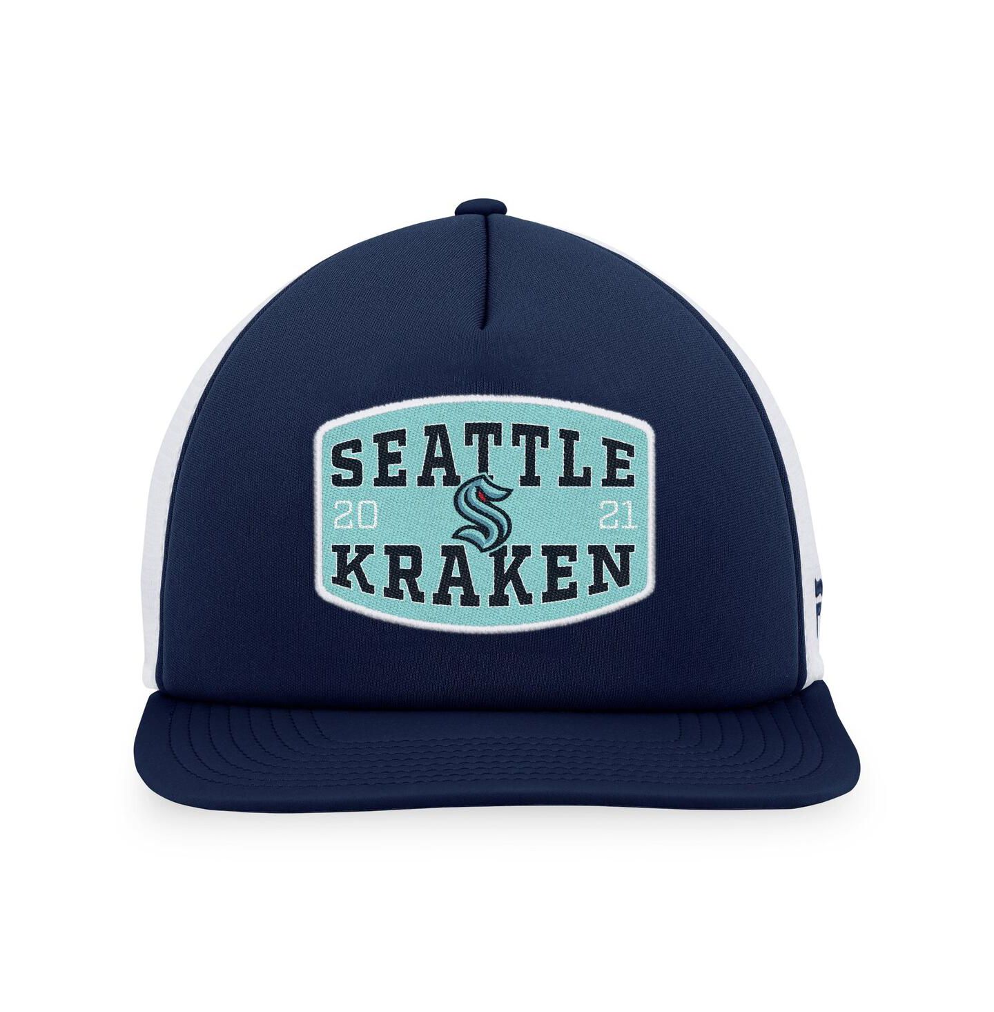 Мужская кепка Fanatics Deep Sea Blue/White Seattle Kraken Foam Front Patch Trucker Snapback Hat — фото 4