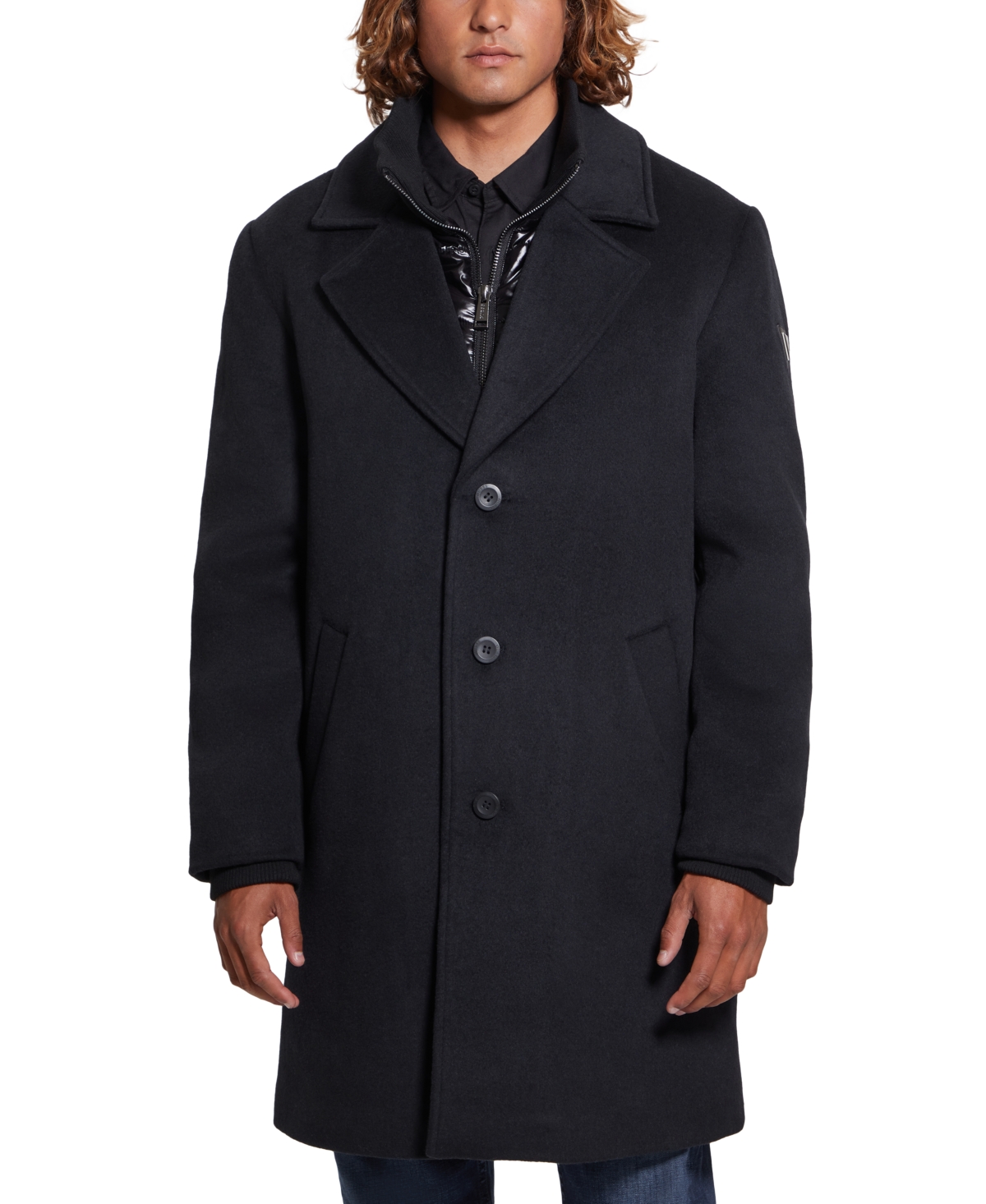Guess Men s Wool Blend Coat with Removable Quilted Bib Downey Heather Smart Closet