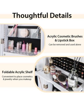 Jewelry Cabinet Armoire 3 Color LED Modes Full-Length Frameless Mirror Lockable