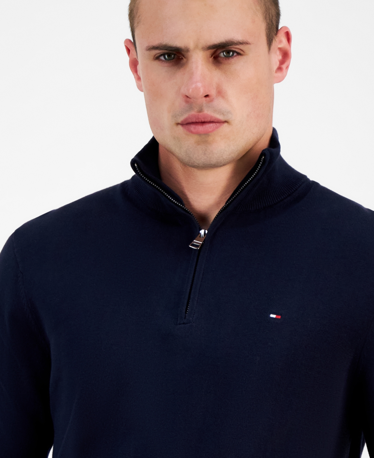 Tommy Hilfiger Essential Cotton Mens Half Zip Mock Sweatshirt In Desert Sky