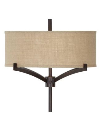Tremont Modern Mid Century Floor Lamp Standing 62" Tall Deep Bronze Metal Tan Burlap Drum Shade for Living Room Reading Bedroom Office House Home Decor - Franklin Iron Works