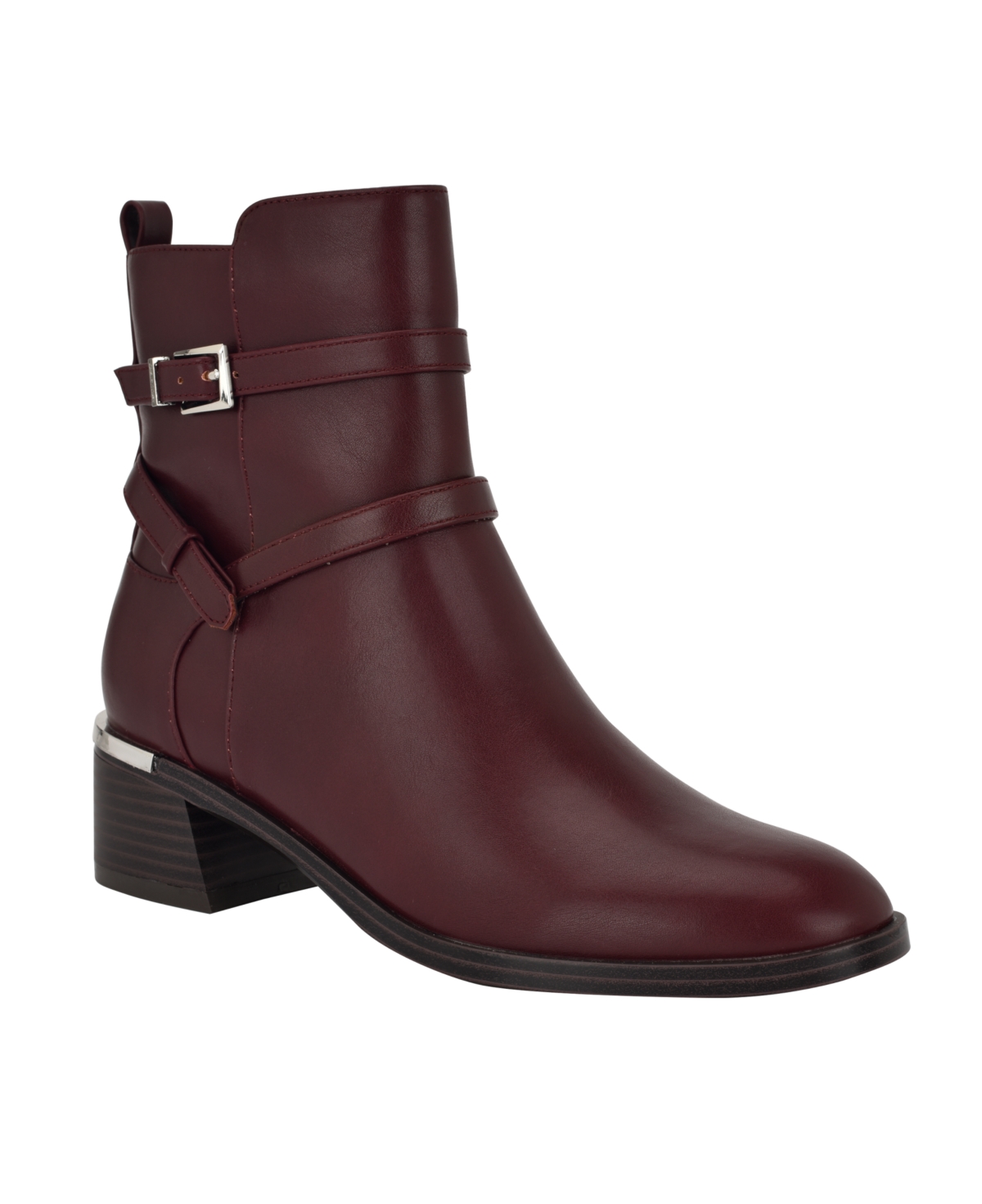 Calvin Klein Women's Jasen Block Heel Almond Toe Dress Booties In Dark Red