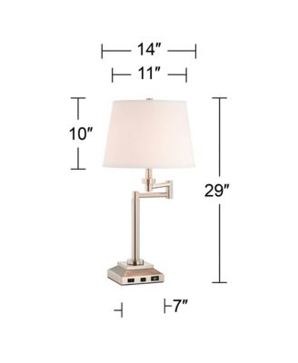 Camber Modern Desk Table Lamp 29" Tall Brushed Steel with USB and AC Power Outlet in Base Swing Arm Linen Shade for Bedroom Living Room
