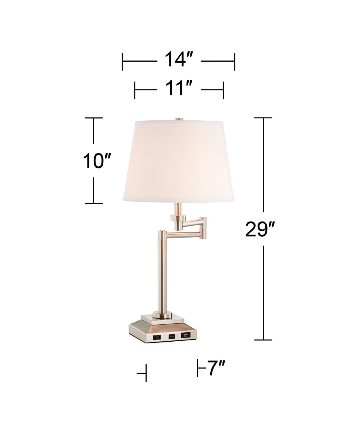 360 Lighting Camber Modern Desk Table Lamp Swing Arm with Hotel Style Usb and Ac Power Outlet in Base Tall Brushed Nickel Linen Shade for Living R