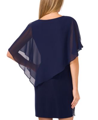 Petite Embellished Cape-Overlay Shift Dress