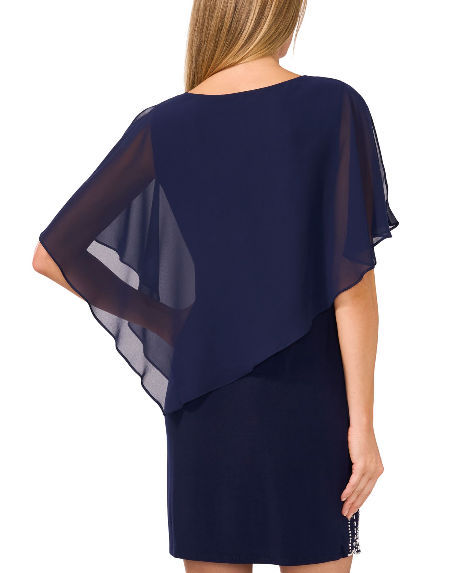 Petite Embellished Cape-Overlay Shift Dress