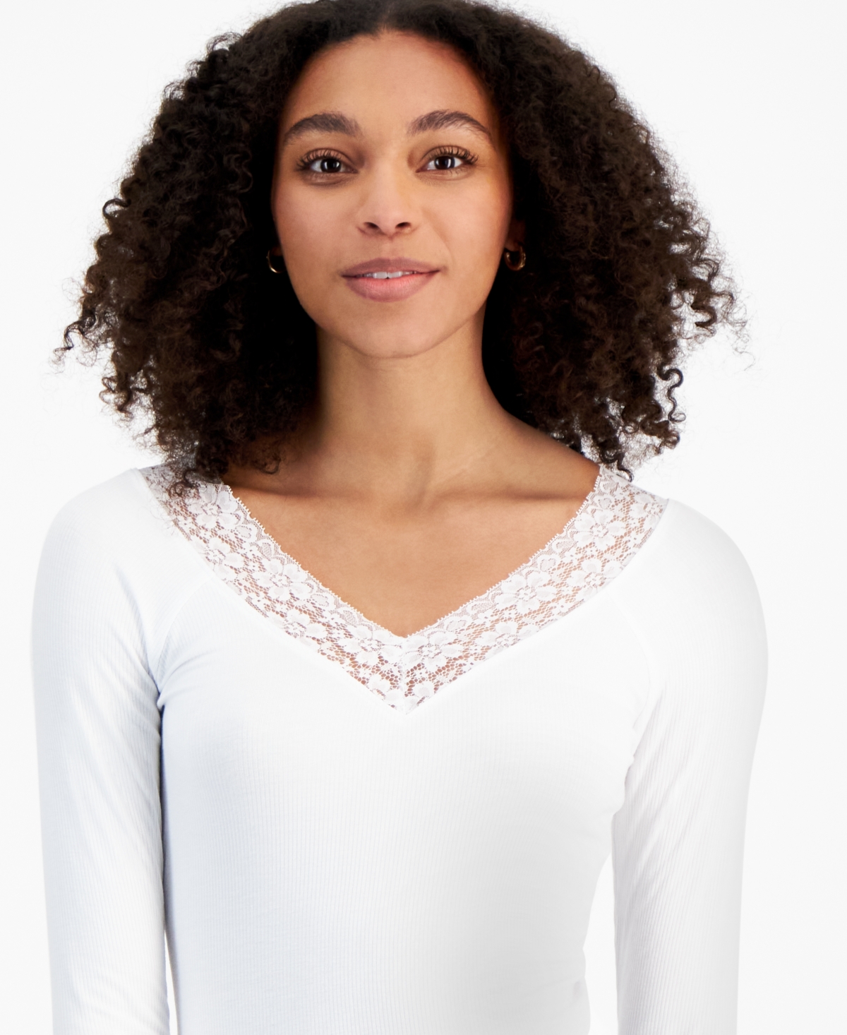 Self Esteem Women's Lace-Trim Ribbed Long-Sleeve Bodysuit