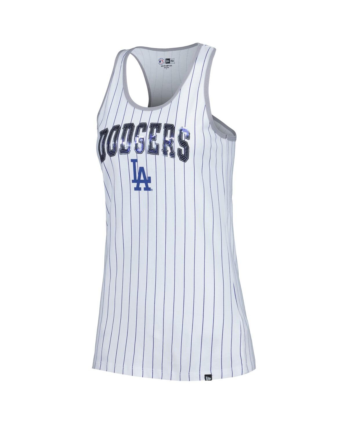 NEW ERA WOMEN'S WHITE LOS ANGELES DODGERS SEQUIN PINSTRIPE RACERBACK TANK TOP 
