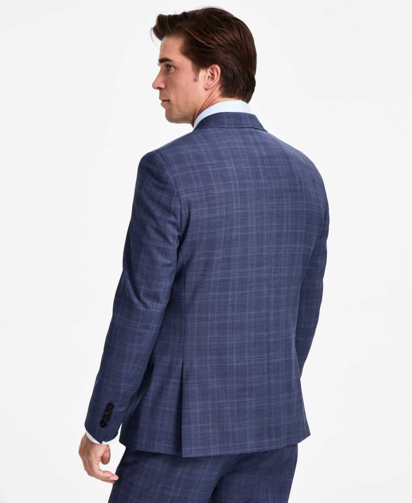 Мужской пиджак Calvin Klein Slim-Fit Wool-Blend Plaid Suit, цвет: Синий — фото 4