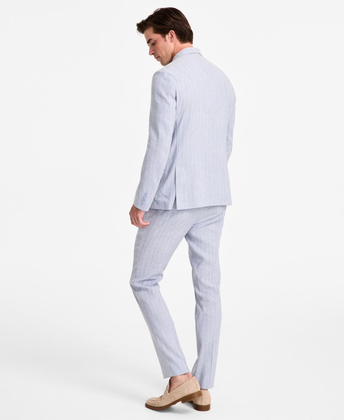 Shop Calvin Klein Men's Slim Fit Double Breasted Linen Suit Jacket In Blue