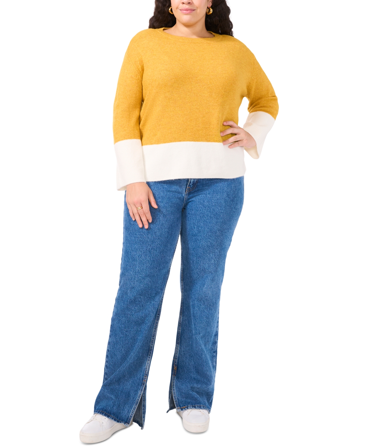 VINCE CAMUTO PLUS SIZE COLORBLOCKED CREWNECK SWEATER 