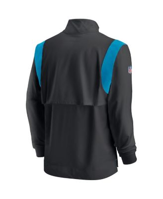 Men's Black/Blue Carolina Panthers Sideline Coach Chevron Lockup Quarter-Zip Long Sleeve Top